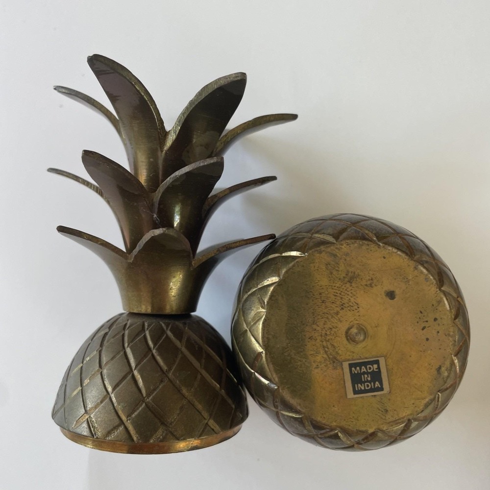 Brass‎ Pineapple Decor Lot *(1) Trinket Box (2) Napkin Rings Made in India - Picture 4 of 13